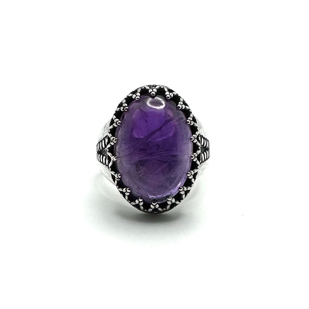 American West Sterling Silver Crown Detail Purple Amethyst Cocktail Ring Size 5